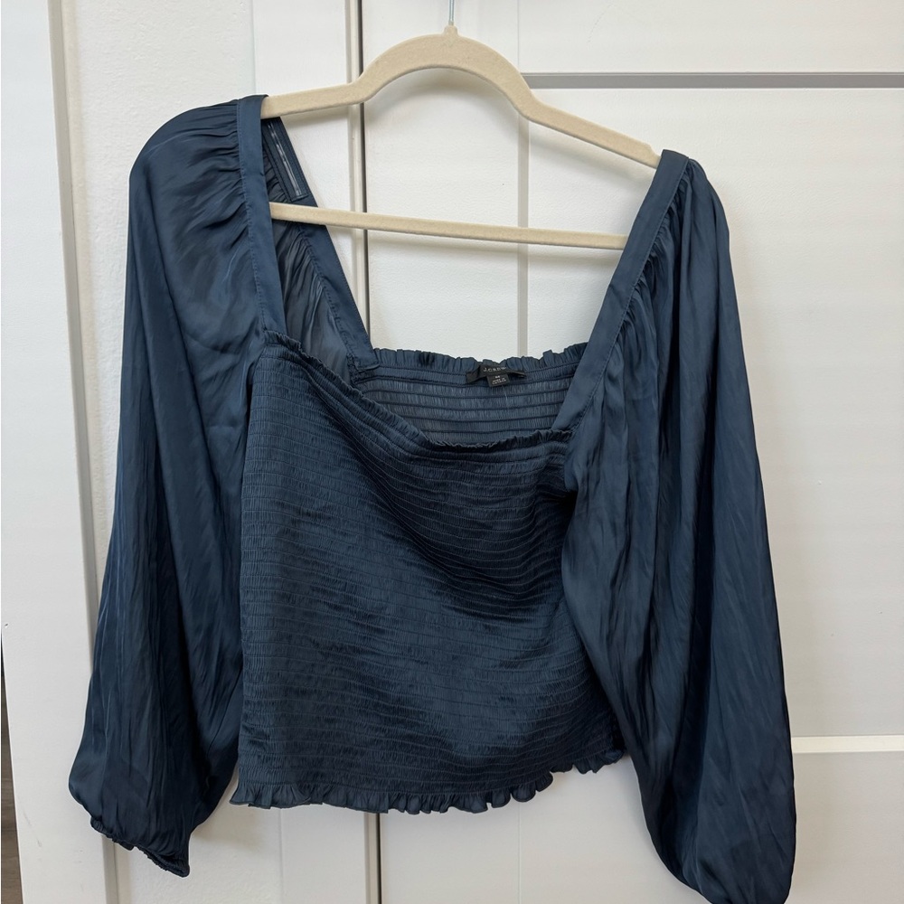 J. Crew Blue Puff Sleeve Crop Blouse (New with Tag)